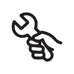 Black wrench hand tool icon vector art on white background