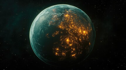 Obraz premium Glowing Planet Surrounded by Stars in Space