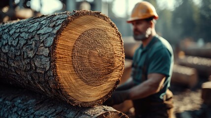 Timber storage: cut trees neatly arranged in sawmill, showcasing process of logging, preparation for transformation into valuable wood products, reflecting importance of sustainable practices.