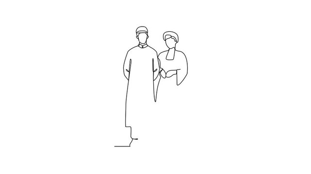 
Animated self drawing of Wedding ceremony video design illustration. The bride and groom with wedding traditional country costume design illustration in simple continuous line style video concept.