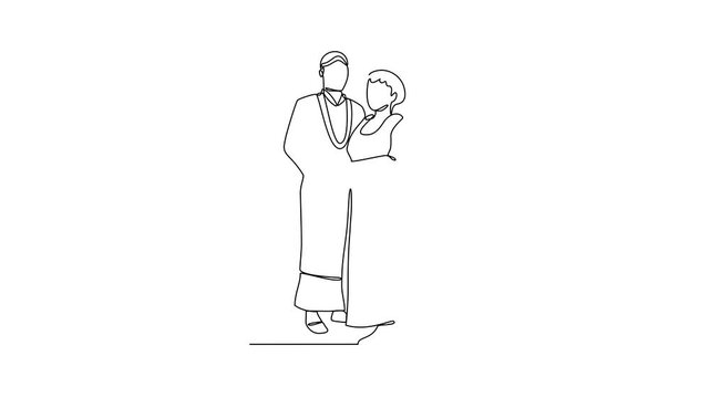 
Animated self drawing of Wedding ceremony video design illustration. The bride and groom with wedding traditional country costume design illustration in simple continuous line style video concept.