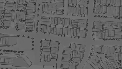 grayscale city and town 3d render