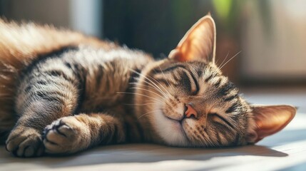 Relaxing Tabby Cat in Sunlit Room