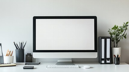 Modern workspace with a computer and office supplies, clean and organized, a place for creativity and productivity