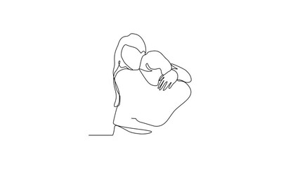 Animated self drawing of a parents hugging his child video design illustration. Affection design concept in simple linear style video. Great design for parenting course and education purpose.