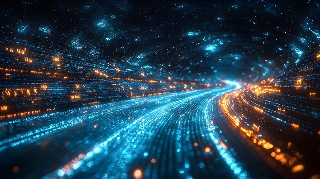 Futuristic stadium running track with holographic data display of real time race statistics and performance analytics providing a dynamic and technologically advanced sports event experience