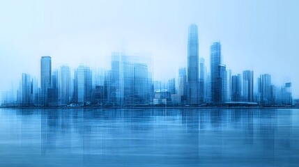 Naklejka premium Xiamen blue tone skyline synthesized by particle lines. 