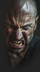 Angry Man Portrait: Intense Close-Up of a Furious Expression