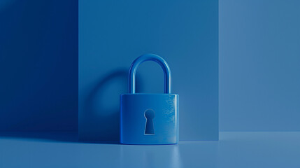 Fototapeta premium A sleek, blue metallic padlock sitting on a blue surface, representing digital security, encryption, and protection in a modern world