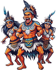 illustration of inland tribes dancing for joy