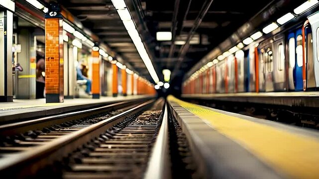 a train station platform  and  tracks