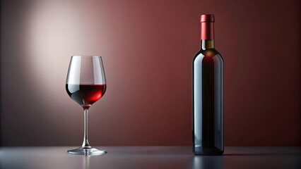 Modern illustrated red wine bottle with glass filled, wine, bottle, glass,modern,red, beverage, alcohol, drink, elegant