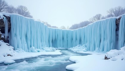 Obraz premium Icy wonderland Frozen waterfall in winters embrace
