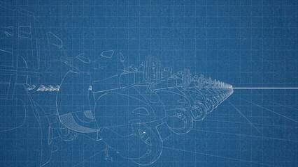 Technical drawing on a gradient background.Mechanical Engineering drawing