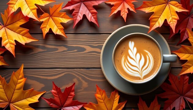  Autumns cozy delighta warm cup of coffee with a leafy twist