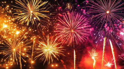 Fototapeta premium Colorful fireworks illuminate the night sky during a New Year's Eve celebration