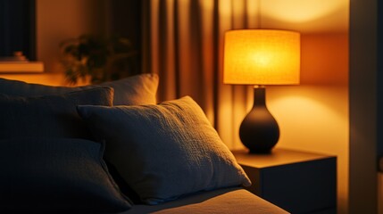 Cozy Bedroom with Warm Lamp Light
