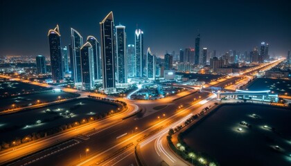 Fototapeta premium Vibrant Cityscape at Night Urban Lights and Architecture