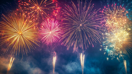 Fototapeta premium Colorful fireworks illuminate the night sky during a New Year's Eve celebration