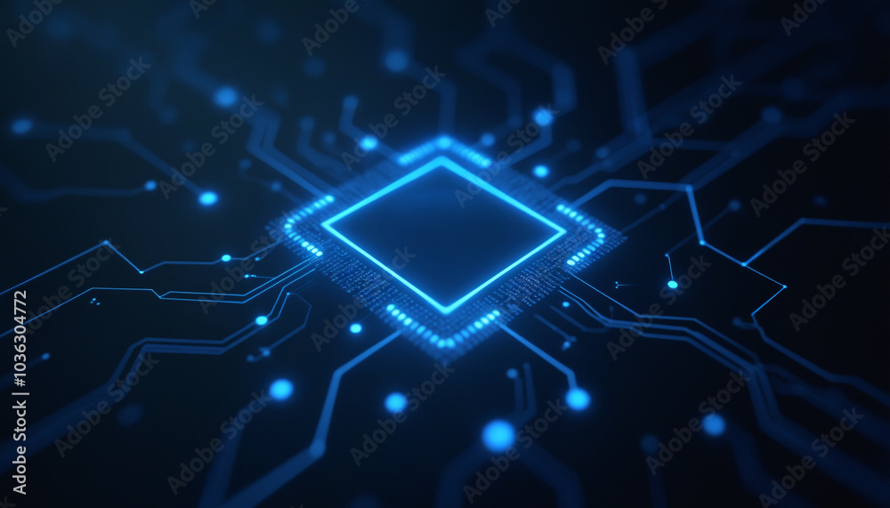 Poster CPU Icon with Network Circuitry: A CPU icon integrated within a digital network, symbolizing the processing power and core technology driving modern computing.