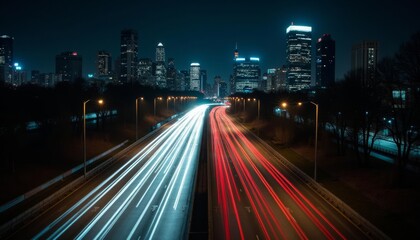 Fototapeta premium City lights at night illuminated highway with blurred motion