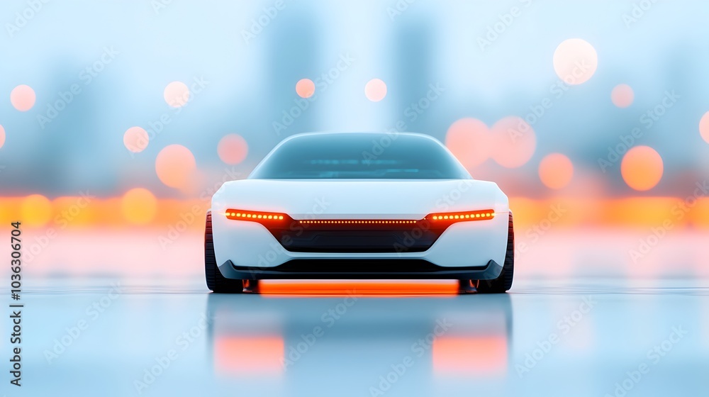 Poster sleek futuristic robot analyzing advanced car diagnostics with holographic screens and floating digi