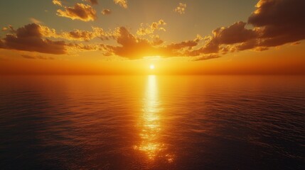 Obraz premium Golden Sunset Over Vast Ocean Horizon