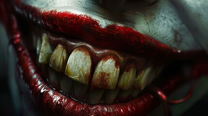 Obraz premium Close Up of a Creepy Smile: A Dark and Disturbing Image