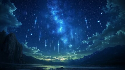 Bioluminescent Meteor Shower Over Serene Landscape