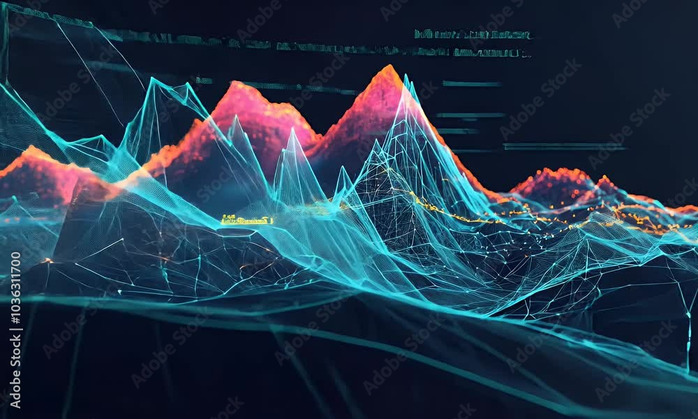 Sticker a dark mountain range made of glowing data points and lines, representing the vastness of big tech's