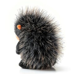 A single cute porcupine toy, soft toy back view isolated on white background