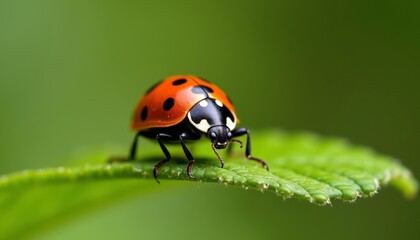 Obraz premium Vibrant Ladybug on a Leafy Green Stage