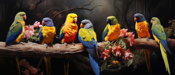 Fototapeta premium Colorful Australian Birds Perched on a Branch