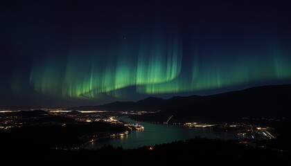 Stunning auroras illuminate the night sky over a tranquil landscape.