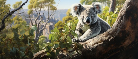 Fototapeta premium Realistic Australian Nature Scene with Koala
