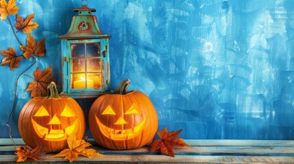 Obraz premium Glowing jack-o-lantern pumpkins for Halloween