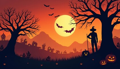 Obraz premium Enchanted Halloween night under a bat moon