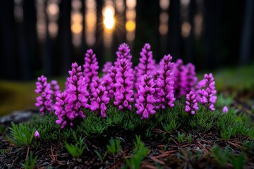 Obraz premium A patch of Epilobium Hirsutum in the wild, with its pink blossoms brightening a forest clearing