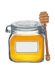 はちみつ（保存瓶）白ラベル、ハニーディッパー付き