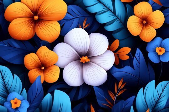 A retro-style poster featuring Buddleja, Mallow, and Petunias, with bold typography and soft pastel colors evoking nostalgia