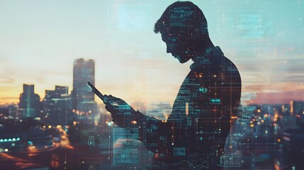 Fototapeta premium Man using mobile smart phone with global network connection, Technology, innovative and communication concept. 