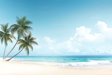 Fototapeta premium Serene tropical beach escape with palm trees and crystal clear waters for ultimate relaxation