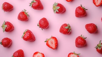 Fresh Strawberries on Pink Background