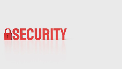 The lock and red security text on white background 3d rendering.