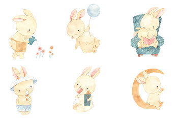 Watercolor bunny illustration for kids