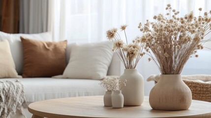 Minimalist Living Room Decor with Dried Flowers