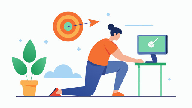 Someone setting a goal to improve their posture and actively working on correcting their posture throughout the day ultimately reducing back pain and improving their overall. Vector illustration