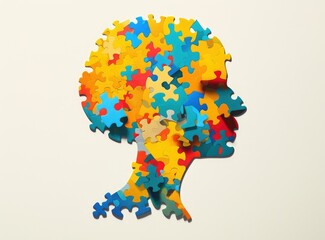 Brain shape made from wooden puzzle blocks. Logical thinking side of the brain