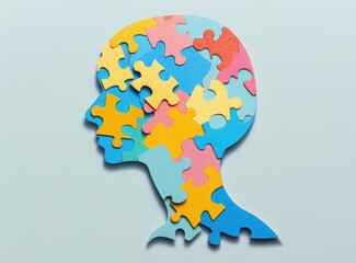 Brain shape made from wooden puzzle blocks. Logical thinking side of the brain