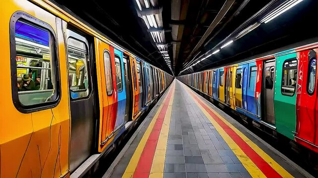 a subway train  and  platform